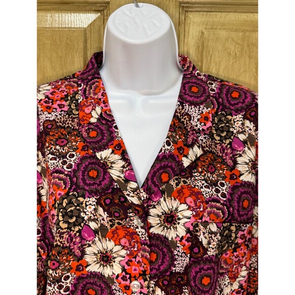 Vera Bradley Rosewood Button Down Long Sleeve Top With Collar Medium - Picture 3 of 8